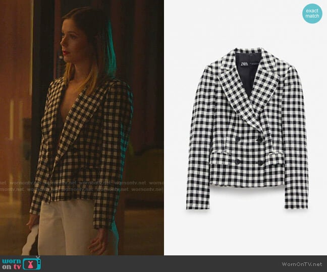 Gingham Blazer by Zara worn by Cayetana Grajera Pando (Georgina Amoros) on Elite