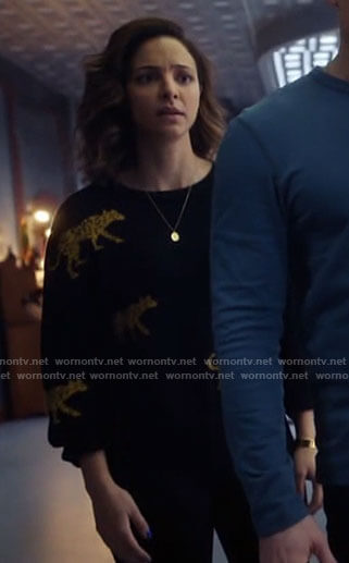 Zari's black leopard sweater on Legends of Tomorrow