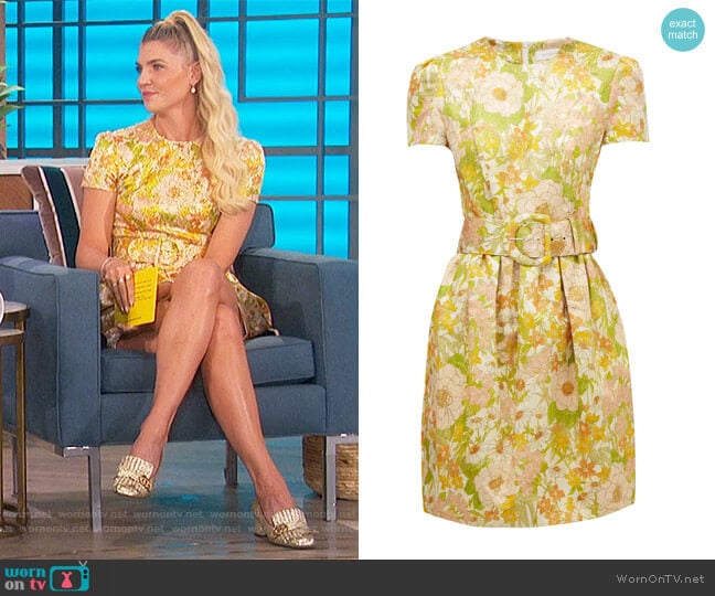 Super Eight belted floral-brocade mini dress by Zimmermann worn by Amanda Kloots on The Talk