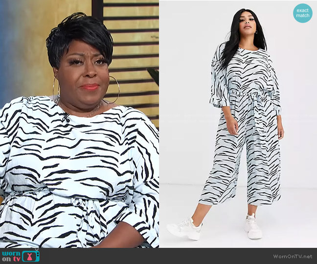 Tie Waist Jumpsuit in Tiger Print by Asos Curve worn by Loni Love on E! News