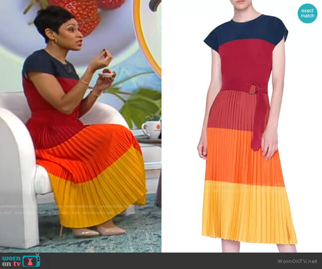 Akris Punto Pleated Techno Jersey Crewneck Dress worn by Jericka Duncan on CBS Mornings