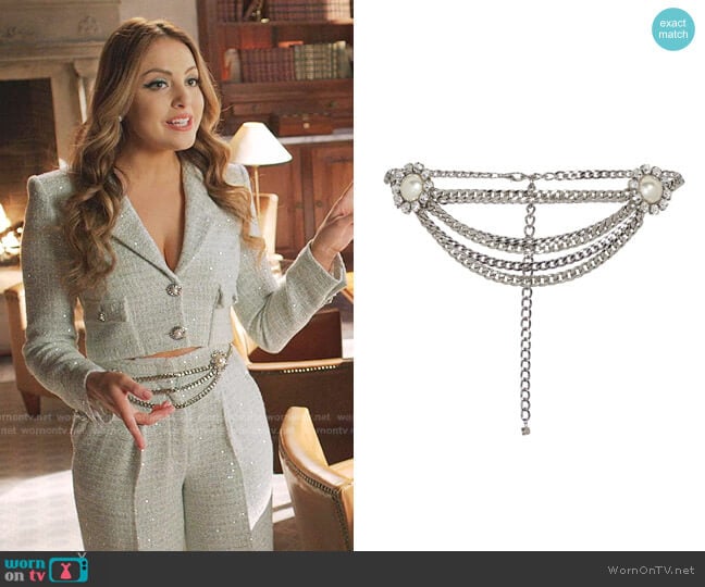 Crystal-Embellished Chain Belt by Alessandra Rich worn by Fallon Carrington (Elizabeth Gillies) on Dynasty