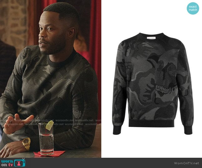 Skull Camouflage Sweater by Alexander McQueen worn by Jeff Colby (Sam Adegoke) on Dynasty