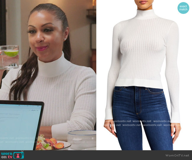 Lanie High-Neck Long-Sleeve Pullover Sweater by Alice + Olivia worn by Ebony K. Williams on The Real Housewives of New York City