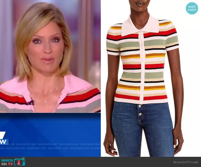 Colleen Striped Polo Shirt by Alice and Olivia worn by Sara Haines on The View