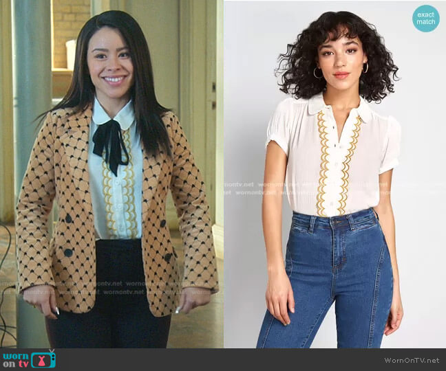 All About Scallops Short Sleeve Blouse by Modcloth worn by Mariana Foster (Cierra Ramirez) on Good Trouble