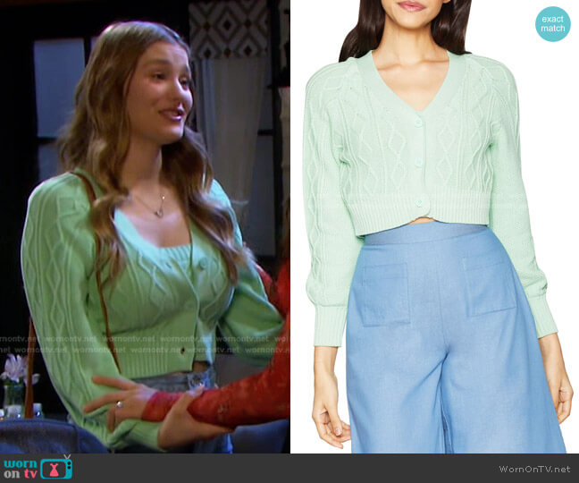 Cable-Knit Cropped Cardigan by BCBGeneration worn by Alice Caroline Horton (Lindsay Arnold) on Days of our Lives