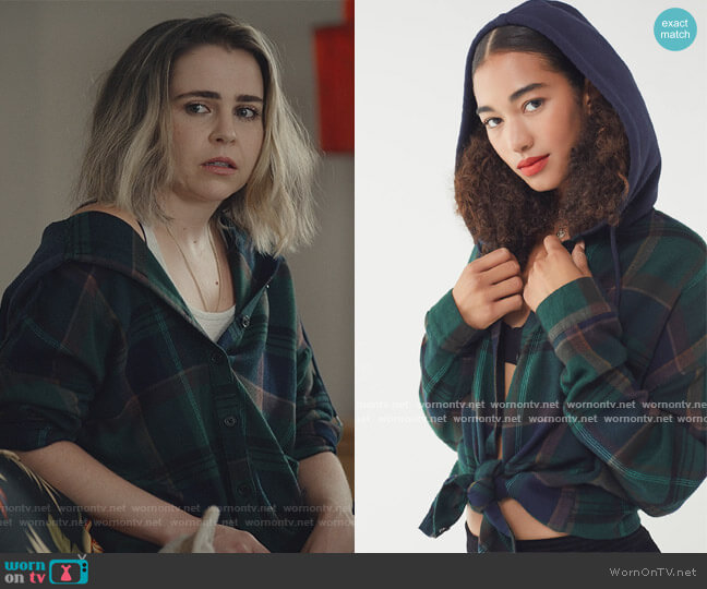 Darcy Plaid Flannel Hooded Button-Down Shirt by BDG worn by Annie Marks (Mae Whitman) on Good Girls
