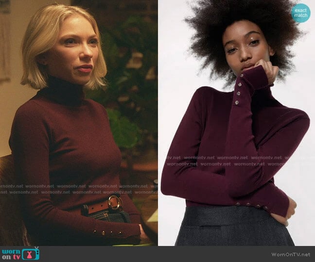 Basic Turtleneck Sweater in Burgundy by Zara worn by Kate Keller (Tavi Gevinson) on Gossip Girl