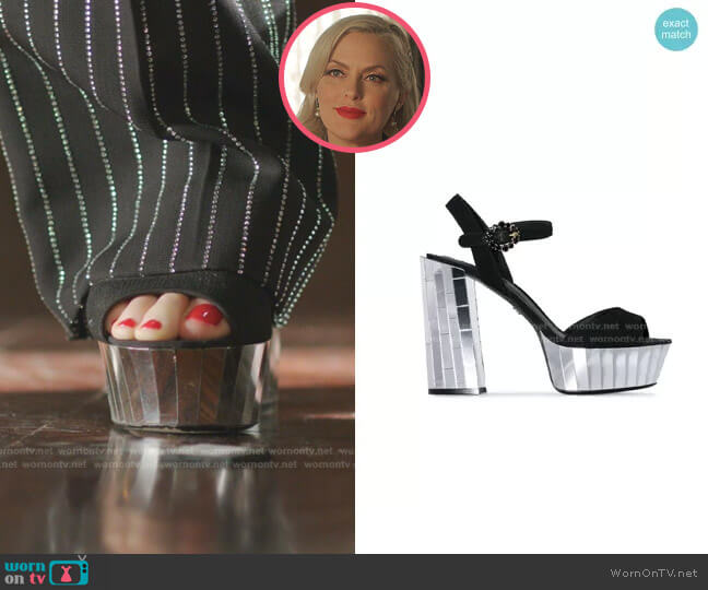 Belluci Mirror Platform Suede Sandals by Dolce & Gabbana worn by Alexis Carrington (Elaine Hendrix) on Dynasty