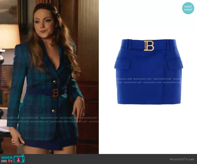 Belted Short Skirt by Balmain worn by Fallon Carrington (Elizabeth Gillies) on Dynasty