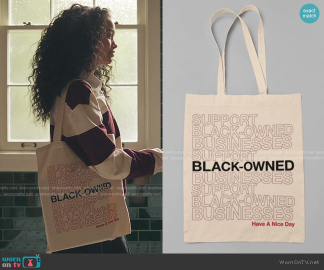 Black Owned Business Canvas Bag by Happy Me Tee worn by Zoya Lott (Whitney Peak) on Gossip Girl