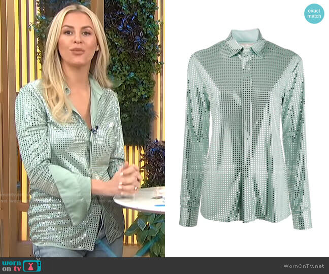 Mirror Sequin Detail Shirt by Bottega Veneta worn by Morgan Stewart on E! News