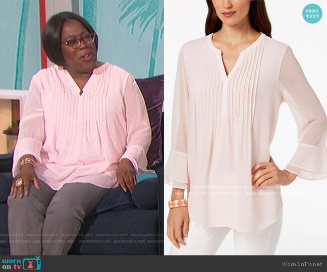 Double Ruffle Solid Pintuck Top by Charter Club worn by Sheryl Underwood on The Talk