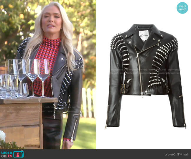 Pearl Pleated Biker Jacket by Comme Des Garçons Noir Kei Ninomiya worn by Erika Jayne on The Real Housewives of Beverly Hills