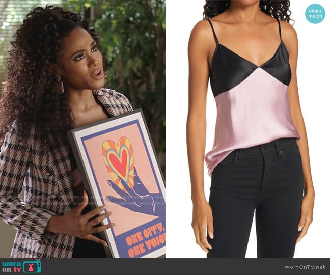 Contrast Detail Silk Satin Camisole by ATM Anthony Thomas Melillo worn by Shannon Thornton on Dynasty