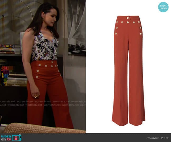 Derek Lam High-Waisted Button Detail Flare Pants worn by Quinn Fuller (Rena Sofer) on The Bold and the Beautiful