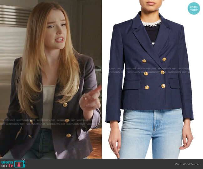 Double Breasted Shrunken Blazer by Frame worn by Kirby Anders (Maddison Brown) on Dynasty