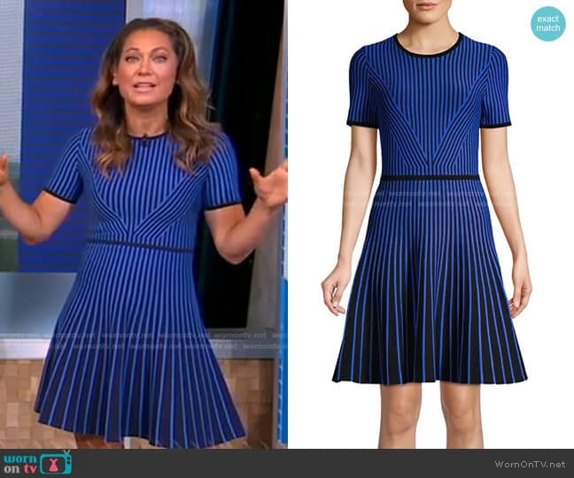 Drava Stripe Cocktail Dress by Shoshanna worn by Ginger Zee on Good Morning America