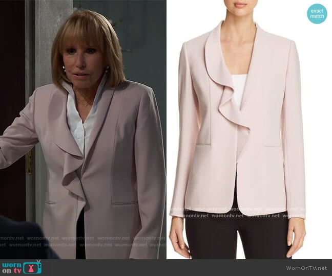 Elie Tahari Siyah Ruffle Blazer worn by Monica Quartermaine (Leslie Charleson) on General Hospital