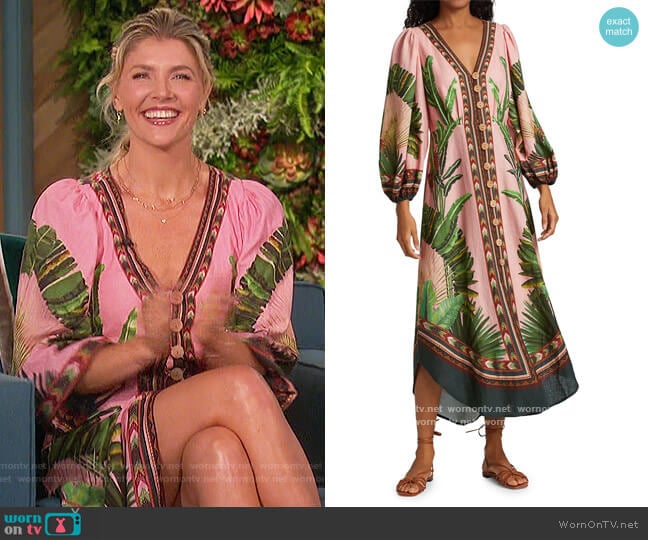 Amazonia Forest Linen-Blend Midi Dress by FARM Rio worn by Amanda Kloots on The Talk