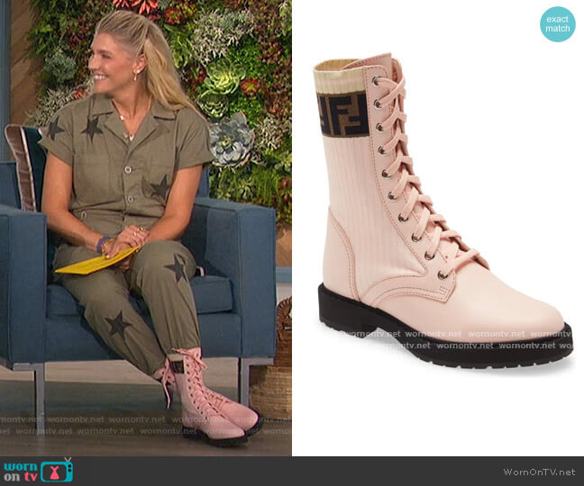 Rockoko Chelsea Sock Combat Boot by Fendi worn by Amanda Kloots on The Talk