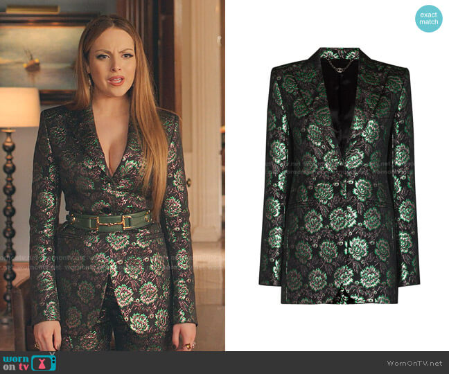 Floral-Jacquard Blazer by Paco Rabanne worn by Fallon Carrington (Elizabeth Gillies) on Dynasty