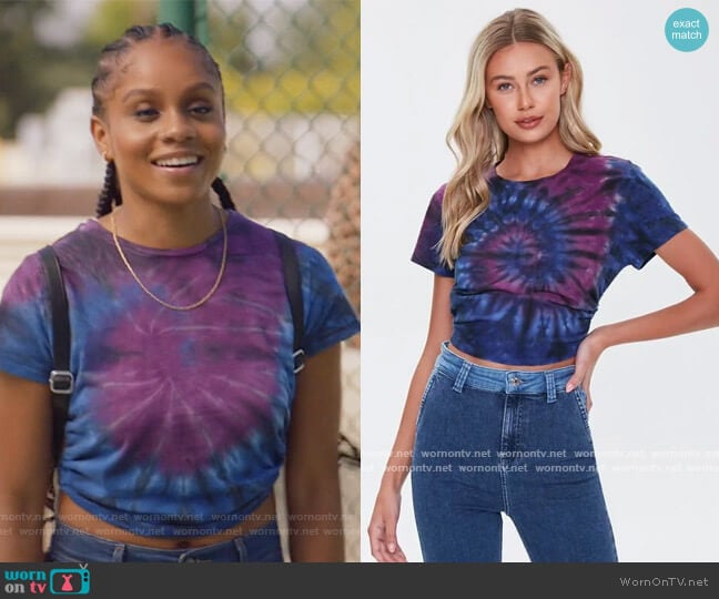 Tie-Dye Open-Back Tee by Forever 21 worn by Simone Hicks (Geffri Maya) on All American