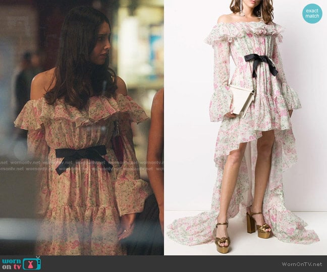 Ruffled Floral-Print Gown by Giambattista Valli worn by Luna La (Zión Moreno) on Gossip Girl