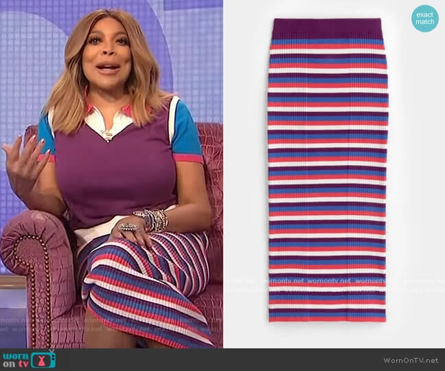 Ribbed Midi Tub Skirt by Victor Glemaud worn by Wendy Williams on The Wendy Williams Show