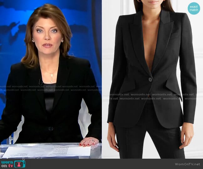 Grain de Poudre Wool Blazer by Alexander McQueen worn by Norah O'Donnell on CBS Evening News