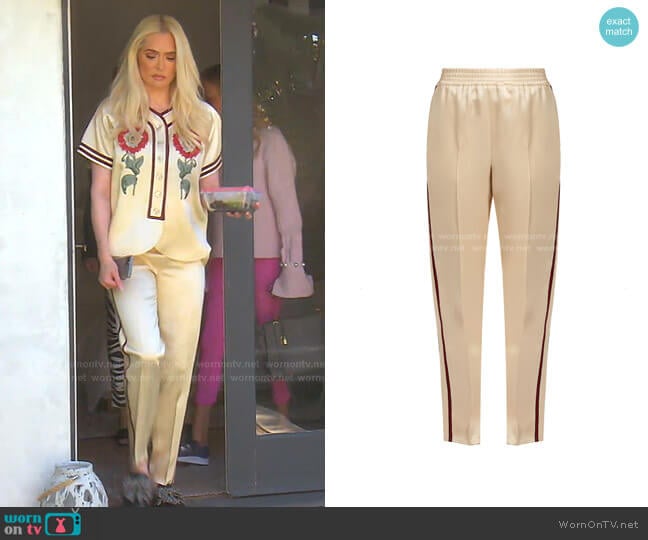 Web-Striped Duchesse Satin Trouser by Gucci worn by Erika Jayne on The Real Housewives of Beverly Hills