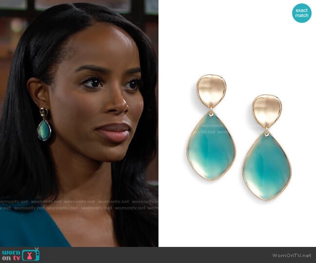 Halogen Painted Petal Double Drop Earrings worn by Imani Benedict (Leigh-Ann Rose) on The Young and the Restless