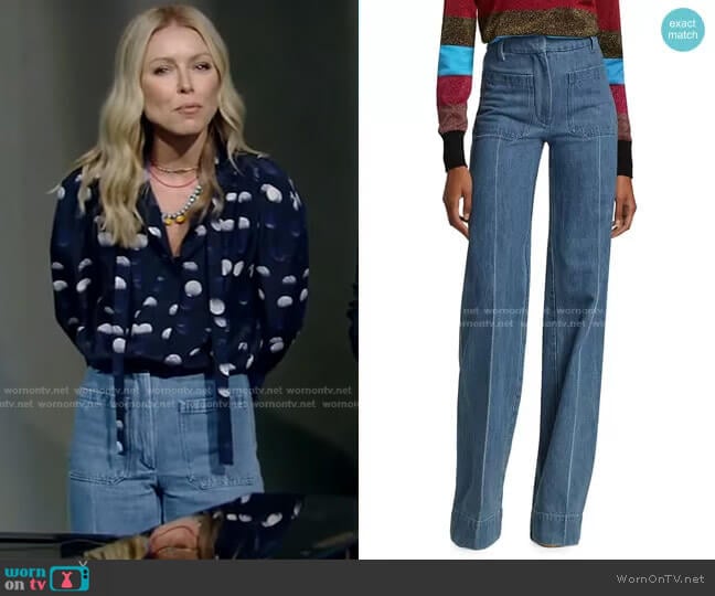 High-Waisted Patch Pocket Jeans by Victoria Beckham worn by Kelly Ripa on Live with Kelly and Mark