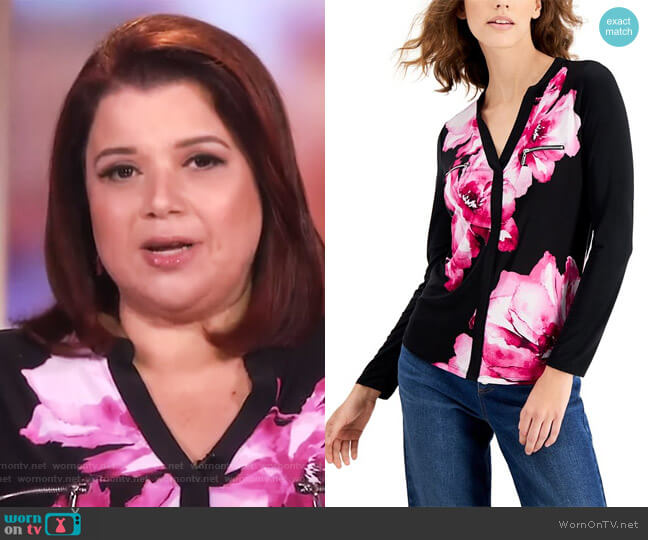 Floral Printed Zip-Detail Top by INC International Concepts worn by Ana Navarro on The View