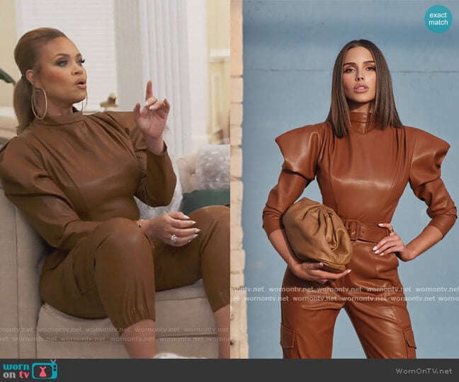 CULPOS X INC Faux-Leather Exaggerated-Sleeve Bodysuit by INC International Concepts worn by Gizelle Bryant on The Real Housewives of Potomac