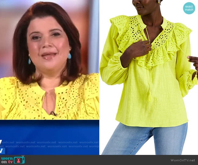 INC Lace-Trim Cotton Top by INC International Concepts worn by Ana Navarro on The View