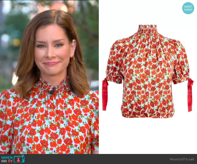 Irene Blouse by Alice + Olivia worn by Rebecca Jarvis on Good Morning America