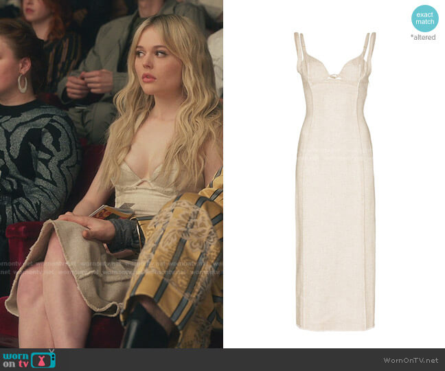 La robe Valerie Corset Midi Dress by Jacquemus worn by Audrey Hope (Emily Alyn Lind) on Gossip Girl