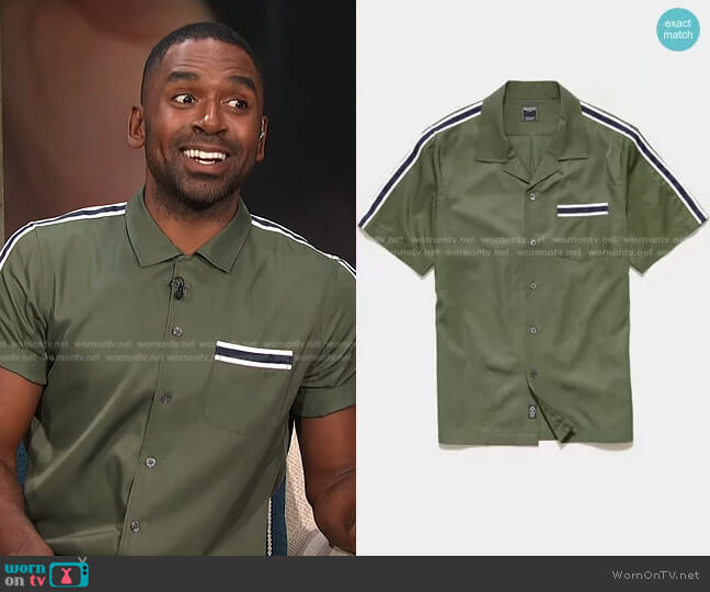 Japanese Shoulder Stripe Rayon Shirt by Todd Snyder worn by Justin Sylvester on E! News