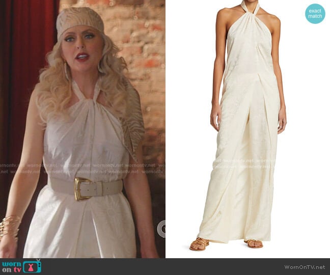 Journey Like No Other Draped Halter Top and Pants by Johanna Ortiz worn by Alexis Carrington (Elaine Hendrix) on Dynasty