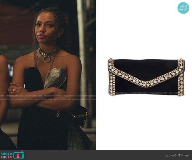 Envelope Velvet Clutch Bag by Judith Leiber worn by Monet de Haan (Savannah Lee Smith) on Gossip Girl