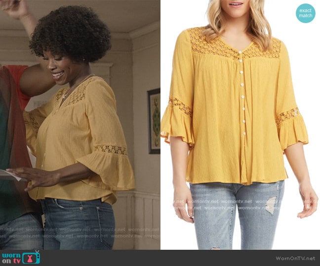 Lace Inset Blouse by Karen Kane worn by Grace James (Karimah Westbrook) on All American