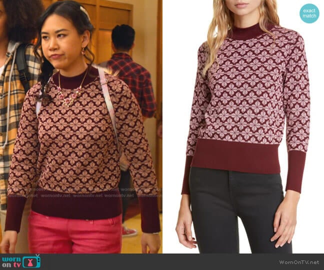 Floral Spade Pima Cotton Sweater by Kate Spade worn by Eleanor Wong (Ramona Young) on Never Have I Ever