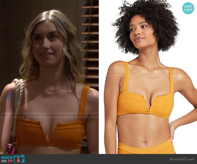 Top: Lee Lee Pointelle Rib Bikini Top by L Space worn by Claire Brady (Isabel Durant ) on Days of our Lives