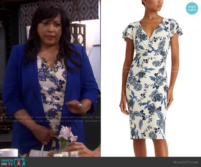 Floral Jersey Surplice Dress by Lauren Ralph Lauren worn by Paulina Price (Jackée Harry) on Days of our Lives