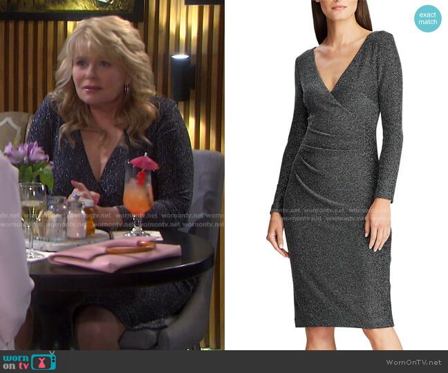 Metallic Surplice Dress by Lauren Ralph Lauren worn by Bonnie Lockhart (Judi Evans) on Days of our Lives