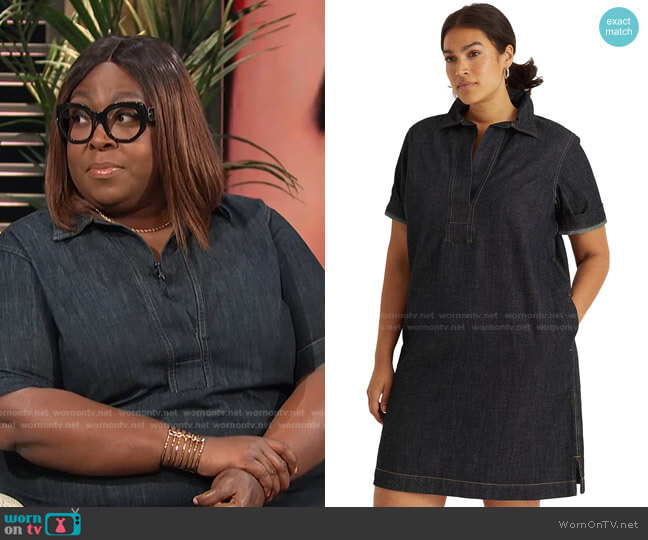 Plus Size Denim Shift Dress by Lauren Ralph Lauren worn by Loni Love on E! News