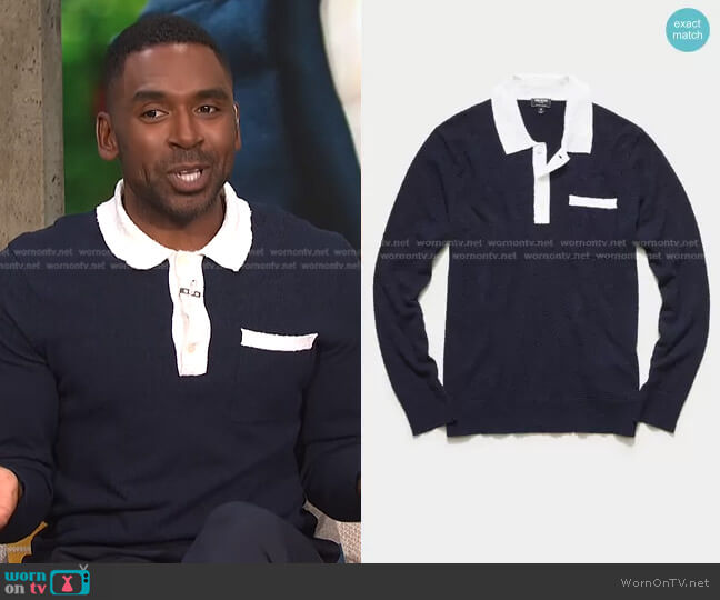 Long Sleeve Boucle Polo by Todd Snyder worn by Justin Sylvester on E! News