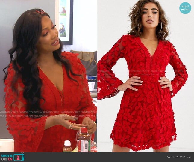 Floral Embroidered Long Sleeve Dress  by Love Triangle worn by Garcelle Beauvais on The Real Housewives of Beverly Hills